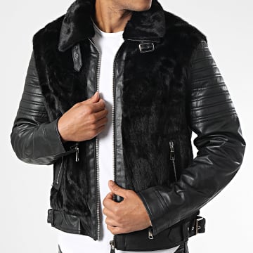  Uniplay - Veste Biker Fourrure UP-T8852 Noir