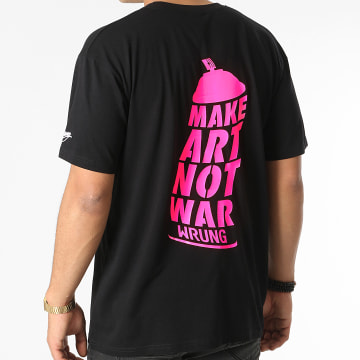  Wrung - Tee Shirt Oversize Large Make Art Not War Noir Rose Fluo