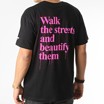  Wrung - Tee Shirt Oversize Large Walk Noir Rose Fluo