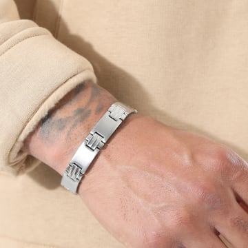  LBO - Bracelet Acier Grande Plaque Argenté