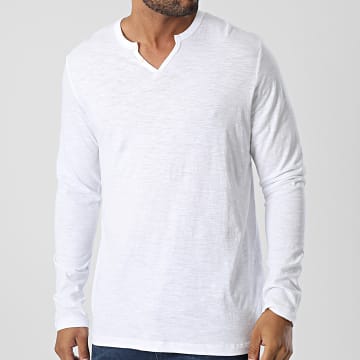 Jack And Jones - Tee Shirt Manches Longues Col Tunisien 12204411 Blanc