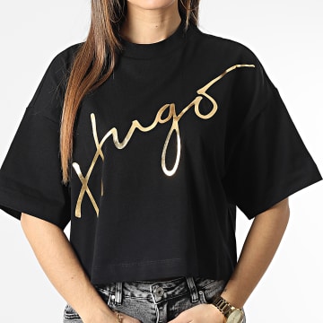  HUGO - Tee Shirt Femme Crop 50482939 Noir Doré