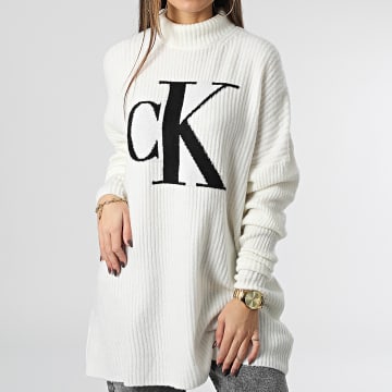  Calvin Klein - Pull Col Roulé Femme Oversized CK Sweater 0440 Blanc