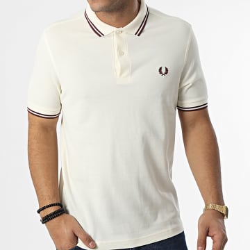  Fred Perry - Polo Manches Courtes Twin Tipped M3600 Beige Bordeaux