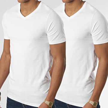  Only And Sons - Lot De 2 Tee Shirts Col V Basic Slim Blanc