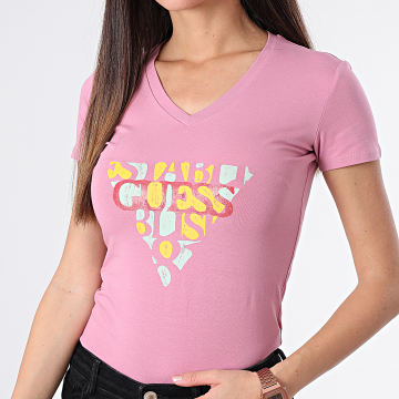 T-shirt Femme Guess - Couleur Rose, Taille S - Occasion En Très Bon état - Logo Argenté
