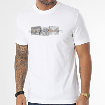  Calvin Klein - Tee Shirt Box Striped Logo 0799 Blanc