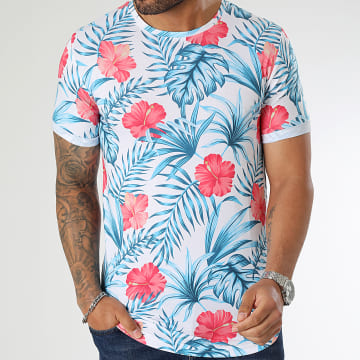 LBO - Camiseta Oversize Slim Fit Estampado Con Solapa 2865 Tropical Blanco Azul