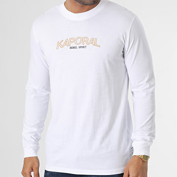 Kaporal, Tee Shirt Manches Courtes, Pour Homme, 95% Coton - 5% Elasthanne, Coupe Slim, Col En V, Couleur White, Taille S