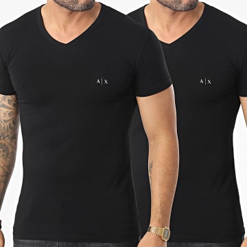 Armani Exchange - Lote de 2 camisetas con cuello de pico 956004-CC282 Negro
