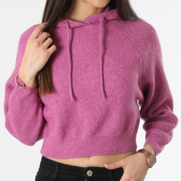  Only - Pull Capuche Crop Femme Brilliant Rose