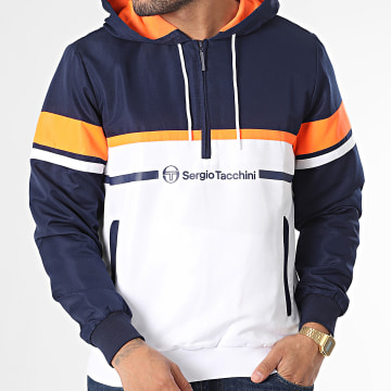  Sergio Tacchini - Veste Capuche Col Zippé Frannie 40132 Bleu Marine Blanc Orange
