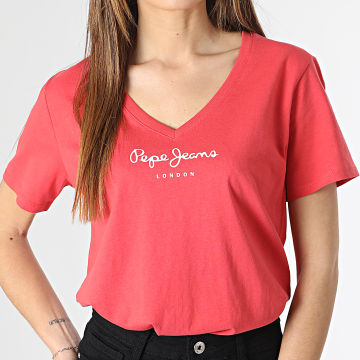  Pepe Jeans - Tee Shirt Col V Femme Wendy Rouge