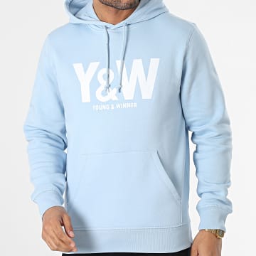  Y et W - Sweat Capuche Logo Bleu Ciel Blanc