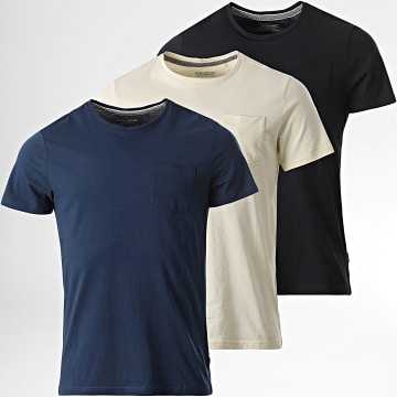  Blend - Lot De 3 Tee Shirts Poche 20715725 Bleu Marine Noir Beige