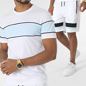  Zayne Paris  - Ensemble Tee Shirt Et Short Jogging Blanc Bleu Clair