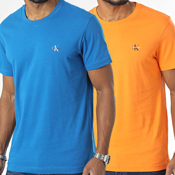  Calvin Klein - Lot De 2 Tee Shirts Monogram 0199 Bleu Orange