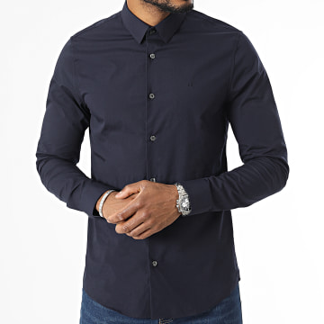  Calvin Klein - Chemise Manches Longues CK Chest Logo Slim 9065 Bleu Marine