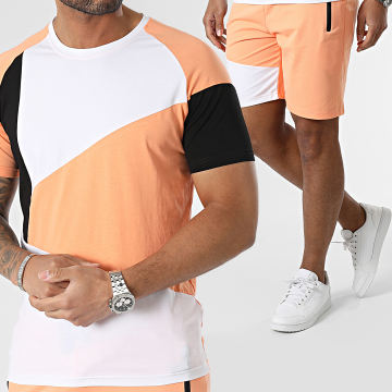  Zayne Paris  - Ensemble Tee Shirt Et Short Jogging E386 Blanc Saumon Noir