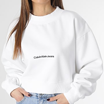  Calvin Klein - Sweat Crewneck Crop Femme 0689 Blanc