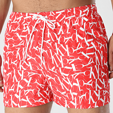 Calvin Klein - Bañador Short Mediano Cordón Estampado 0820 Rojo Blanco