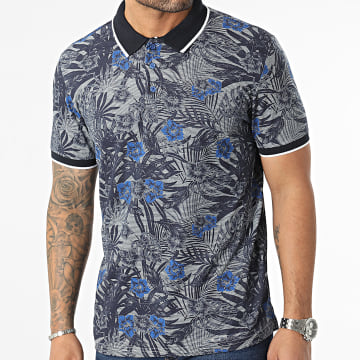  American People - Polo Manches Courtes Panis Gris Bleu Marine Floral