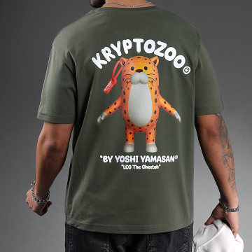  KryptoZoo - Tee Shirt Oversize Large Leo The Cheetah Vert Kaki