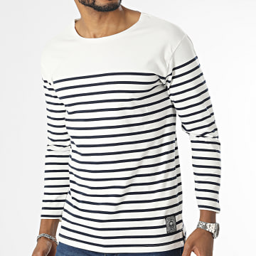  Teddy Smith - Tee Shirt Manches Longues A Rayures Mariner Beige Clair