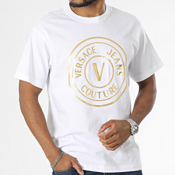  Versace Jeans Couture - Tee Shirt Vemblem Thick Foil 74GAHT05 Blanc Doré