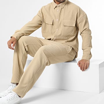 Classic Series - Conjunto de camisa de manga larga y pantalón beige