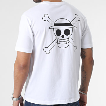  One Piece - Tee Shirt Oversize Large Mugiwara Logo Blanc Noir