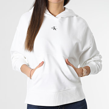 Calvin Klein - Sudadera con capucha para mujer 0434 Blanco