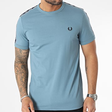  Fred Perry - Tee Shirt A Bandes Contrast Tape Ringer M4613 Bleu Clair