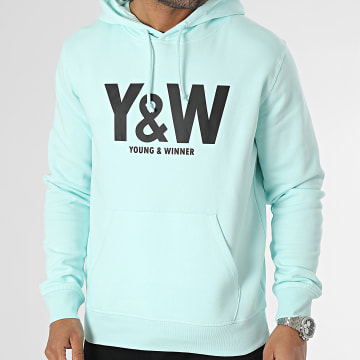  Y et W - Sweat Capuche Logo Vert Menthe Noir