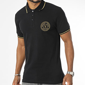  Versace Jeans Couture - Polo Manches Courtes Vemblem Met Embroidery 74GAGT06-CJ01T Noir Doré