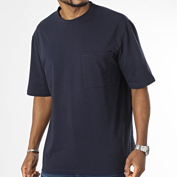  Aarhon - Tee Shirt Oversize Large A Poche Poitrine Bleu Marine