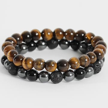 LBO - Juego De 2 Pulseras De Abalorios Negro Marron 8mm
