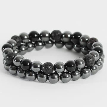 LBO - Set di 2 bracciali di perle nere da 8 mm