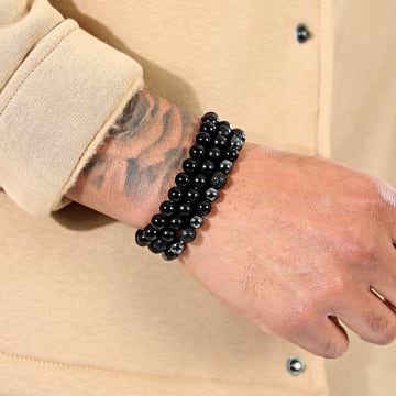 LBO - Set di 3 braccialetti di perle nere da 8 mm