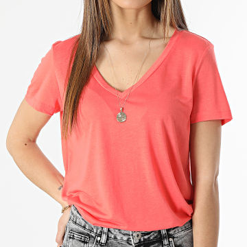  Vero Moda - Tee Shirt Col V Femme Spicy Corail
