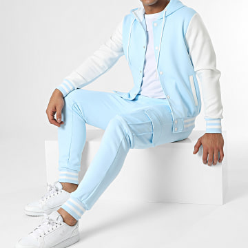  Zayne Paris  - Ensemble Veste Teddy A Capuche Et Pantalon Cargo Bleu Clair Blanc