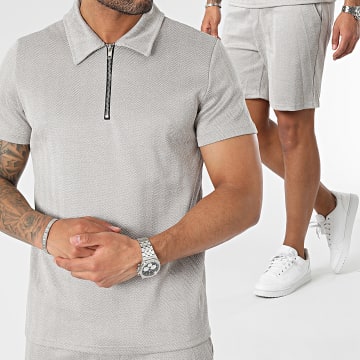  Frilivin - Ensemble Polo Manches Courtes Et Short Jogging Gris Chiné