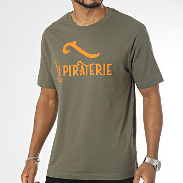  La Piraterie - Tee Shirt Oversize Large Logo Vert Kaki Orange