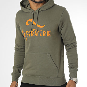 La Piraterie - Sweat Capuche Logo Vert Kaki Orange