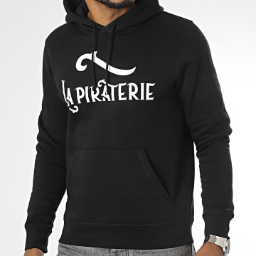  La Piraterie - Sweat Capuche Logo Noir Blanc