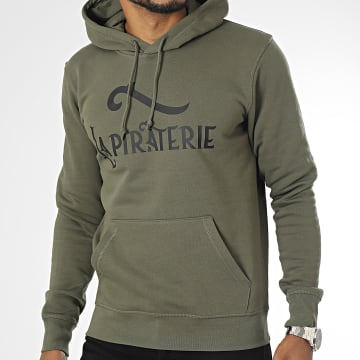  La Piraterie - Sweat Capuche Logo Vert Kaki Noir