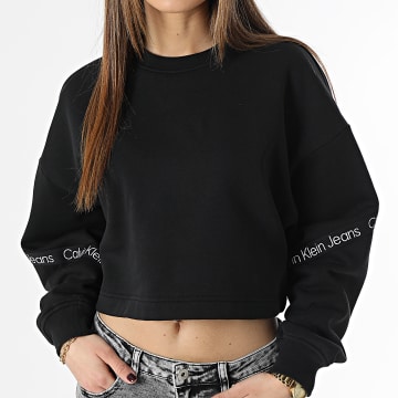  Calvin Klein - Sweat Crewneck Crop A Bandes Femme 0693 Noir
