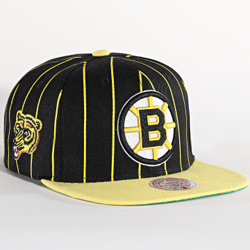 Mitchell and Ness - Boston Bruins Team Pinstripe Snapback Cap Negro Amarillo