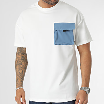  Frilivin - Tee Shirt Oversize Large A Poche Blanc Bleu