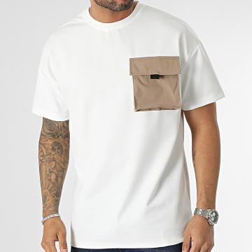  Frilivin - Tee Shirt Oversize Large A Poche Blanc Marron